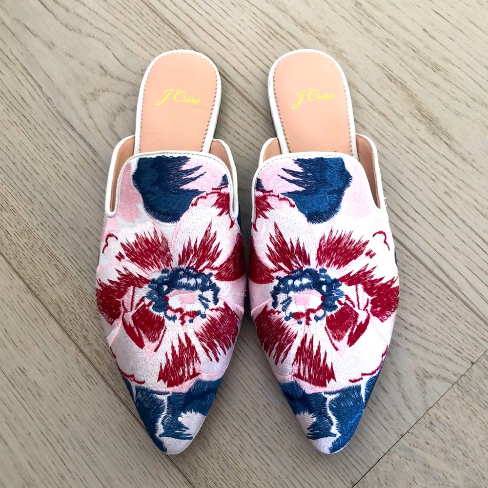 J Crew floral embroidered spring mules - brand new!